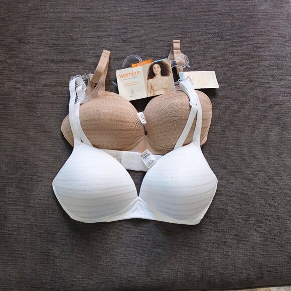 NWT Pack Of 2 Warners T-Shirt Bra Women's Brown & White Wireless Size 38C